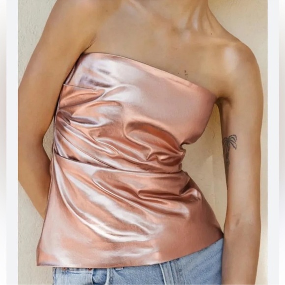 Zara Rose Gold Metalic Tube Top - Picture 3 of 10